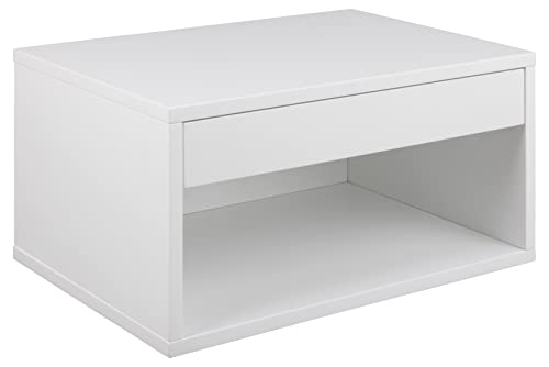 AC Design Furniture Kelda quadratischer weißer Nachttisch mit 1 Schublade und offenem Fach, Wandmontierter Nachttisch mit Stauraum, geräumiger Nachttisch, Ordnung im Schlafzimmer von AC Design Furniture