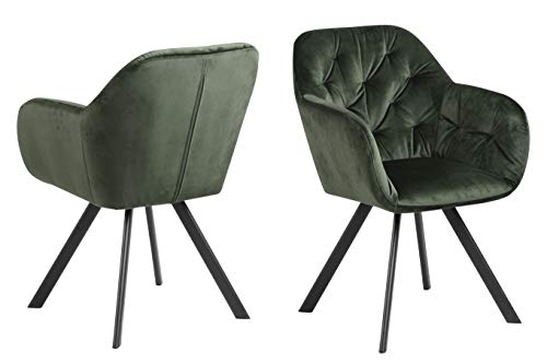 AC Design Furniture Kerstin Drehbarer Esszimmerstuhl mit Armlehnen in Waldgrün, Polsterstuhl in Samtstoff mit Schwarzen Beinen, B: 57,5 x H: 81,5 x T: 61,5 cm von AC Design Furniture