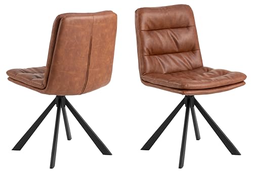 AC Design Furniture Kim Esszimmerstuhl, PU Retro Cognac, 4 Stern Gestell matt schwarz rau pulverbeschichtet Stahl mit drehfunktion, quersteppung und Reissverschluss, Colli 2 Stück von AC Design Furniture