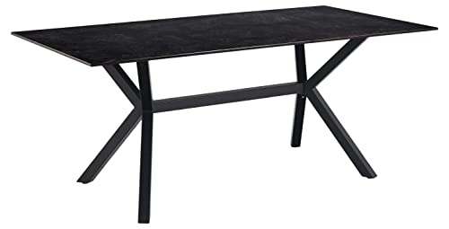 AC Design Furniture Lajla Rechteckiger Esstisch für 6 Personen, Tischplatte in Schwarz mit Metallgestell, Küchentisch mit Keramikoberfläche, Hitzebeständig, Kratzfest, B: 180 x H: 74 x T: 90 cm von AC Design Furniture