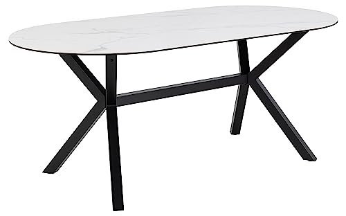 AC Design Furniture Lajla Ovaler Esstisch für 6 Personen, Tischplatte in Weiß mit Metallgestell, Küchentisch mit Keramikoberfläche, Hitzebeständig, Kratzfest, B: 180 x H: 74 x T: 90 cm von AC Design Furniture