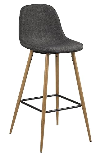 AC Design Furniture Linea Barhocker in Grau, 2er Set, weiche Polsterung, eichenfarbene Metallbeine mit Fußstütze, B: 46,6 x H: 101 x T: 51 cm von AC Design Furniture