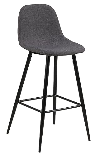 AC Design Furniture Linea Barhocker in Grau, 2er-Set, weiche Polsterung, schwarze Metallbeine und Fußstütze, B: 46,6 x H: 101 x T: 51 cm von AC Design Furniture