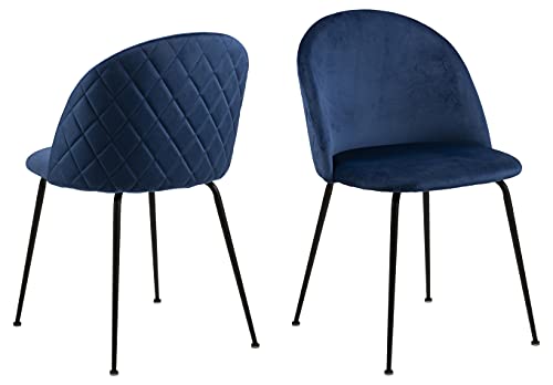 AC Design Furniture Lolly Esszimmerstühle 2er Set, H: 80,5 x B: 49,4 x T: 54 cm, Dunkelblau/Schwarz, Samt/Metall, 2 Stk von AC Design Furniture