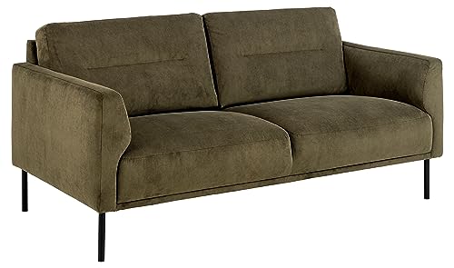 AC Design Furniture Gilda 2,5 Sitzer mit 2 Kissen im Retro Stil, Sektionssofa mit Olivgrünem Cordbezug und Schwarzen Metallbeinen, B: 165 x H: 84 x T: 91 cm von AC Design Furniture