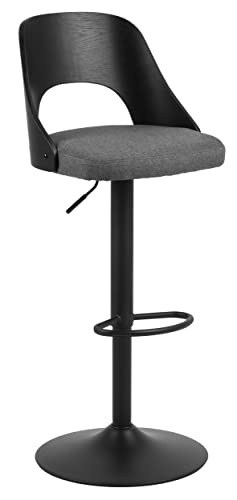 AC Design Furniture Lucia Höhenverstellbarer Barhocker 2er Set, Moderner Barhocker mit Schwarzer Rückenlehne, Sitzkissen in Dunkelgrau und Trompetenfuß aus Metall, Hochstühle mit Drehfunktion von AC Design Furniture
