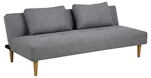 AC Design Furniture Lucille Bettcouch mit Schlaffunktion, Polstersofa mit Flachgewebebezug in Hellgrau und Holzbeinen in Eichenoptik, 3-Sitzer mit Klick-Klack-System, Gästebett, Wohnzimmermöbel von AC Design Furniture