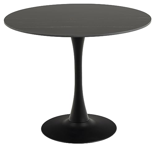 AC Design Furniture Marta Esstisch in Schwarz für 4 Personen, Runder Esstisch, Hitze- und Kratzbeständige Keramikplatte, Trompetenfuß, Ø: 90 x H: 75 cm von AC Design Furniture