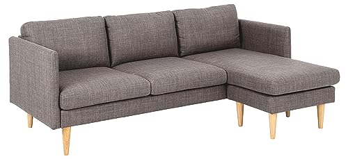 AC Design Furniture Milla 2-Sitzer Sofa mit Chaise Longue Modul in Hellgrau-braun, Kleines Ecksofa für 2 Personen, Couch mit Armlehnen in L-Form, Sofa im Retro Stil, B: 201 x H: 84 x T: 132 cm von AC Design Furniture