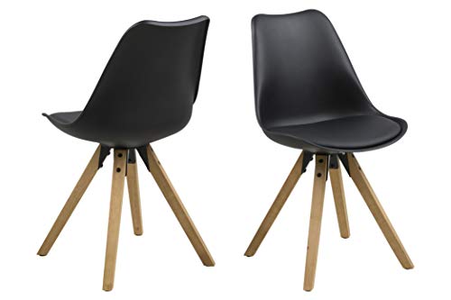 AC Design Furniture Nadia Esszimmerstühle 2er Set, Schwarzes Küchenstühle, Kunstledersitz und Holzbeine, Schwarz/Natur, Esszimmermöbel im Skandinavischer Stil, B: 48,5 x H: 85 x T: 55 cm von AC Design Furniture