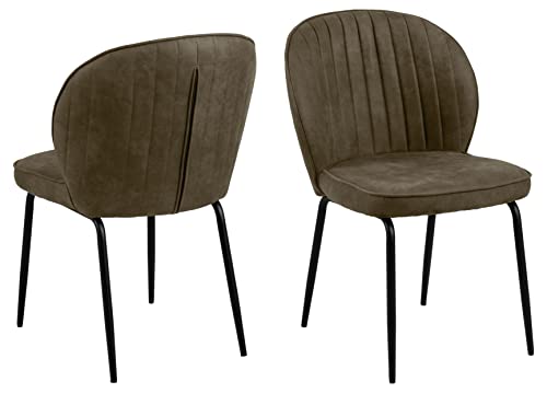 AC Design Furniture Panna 2er-Set Esszimmerstühle in Olivgrün, Gepolsterter Esszimmerstuhl, Gepolsterter Sitz mit Schwarzen Metallbeinen, Poltsterstuhl für Esszimmer, B: 47 x T: 44 x H: 82 cm von AC Design Furniture