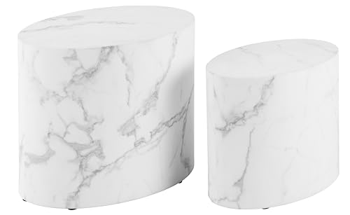 AC Design Furniture Rico Couchtisch in Weißer Marmoroptik 2er Set, Platzsparende Ovale Beistelltische für das Wohnzimmer, Moderne Satztische, B: 48 x H: 40 x T: 33 cm und B: 40 x H: 33 x T: 24,5 cm AC Design Furniture Rico Couchtisch in Weißer Marmoroptik 2er Set, Platzsparende Ovale Beistelltische für das Wohnzimmer, Moderne Satztische, B: 48 x H: 40 x T: 33 cm und B: 40 x H: 33 x T: 24,5 cm von AC Design Furniture