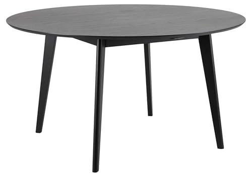 AC Design Furniture Roxanne Runder Esstisch für 5 Personen in Schwarz, Ø: 140 x H: 76 cm, Küchentisch mit Eichenfurnier und Beinen in Holz, Moderner Retro Stil für das Esszimmer von AC Design Furniture