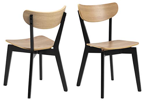 AC Design Furniture Roxanne Esszimmerstühle 2er Set, H: 79,5 x B: 45 x T: 55 cm, Eicheoptik/Schwarz, Eichefurnier/Gummibaumholz, 2 Stk. von AC Design Furniture
