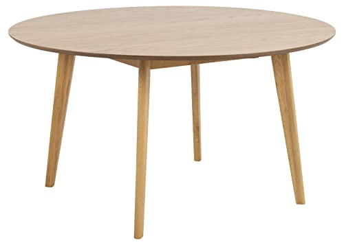 AC Design Furniture Roxanne Runder Esstisch für 5 Personen in Eichenoptik, Ø: 140 x H: 76 cm, Küchentisch mit Eichenfurnier und Beinen in Eichenoptik Gebeizt, Moderner Retro Stil für das Esszimmer von AC Design Furniture