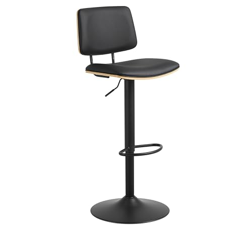 AC Design Furniture Saga Barhocker, PU schwarz und Eiche Wasserbasierter Lack Furnier, Trompete Gestell matt schwarz rau pulverbeschichtet Stahl mit drehfunktion, fussstütze und gasfeder von AC Design Furniture