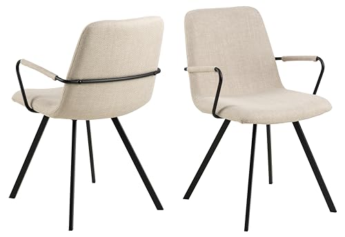 AC Design Furniture Selda Esszimmerstühle mit Armlehnen 2er Set, Polsterstühle in Beige mit Schwarzen Stahlbeinen, Küchenstühle, Esszimmermöbel, B: 55,5 x H: 85 x 50,5 cm von AC Design Furniture