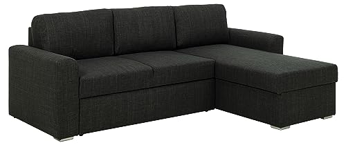 AC Design Furniture Flin Ecksofa mit Chaiselongue und Stauraum in Dunkelgrau, L-förmiges Sofa mit Schlaffunktion, Polstersofa mit Silbernen Beinen, B: 226 x H: 85 x T: 165 cm von AC Design Furniture