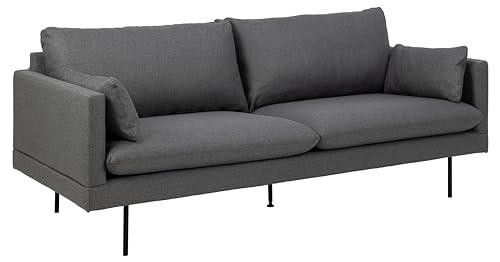 AC Design Furniture Sune 3-Sitzer in Dunkelgrau, Polstersofa in Flachgewebe mit 2 Kissen und Schwarzen Metallbeinen, B: 200 x H: 83 x T: 82 cm von AC Design Furniture