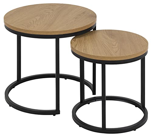 AC Design Furniture Spencer runde Satztische 2er-Set, Tischplatte aus Wildeiche und schwarze Metallbeine, Couchtisch-Set für Wohnzimmer, modernes Beistelltisch-Set,Lampentisch für Wohnzimmer oder Flur von AC Design Furniture