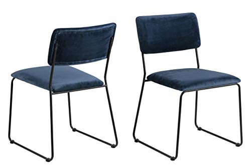 AC Design Furniture Constantin 2er Set Eszimmerstühle in Blau, Polsterstühle aus Samtstoff und Metall Beine, B: 50 x H: 80 x T: 53,5 cm von AC Design Furniture