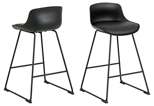 AC Design Furniture Tille Gepolsterter Tresenhocker aus Schwarzem Kunstleder mit Schwarzen Metallbeinen und Fußstütze, pflegeleicht, ideal für Esszimmer, Bar, Flur oder Küchenbereich von AC Design Furniture