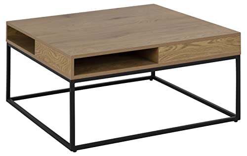 AC Design Furniture Wilbur quadratischer Couchtisch mit Tischplatte in Wildesche-Optik und schwarzen Metallbeinen, offene Fächer zur Aufbewahrung, Organisation des Wohnzimmers, Tisch mit Aufbewahrung von AC Design Furniture