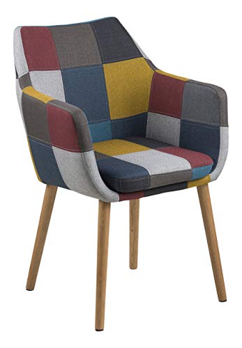 AC Design Furniture Trine Esszimmerstuhl mit Buntem Patchwork Sitz und Eichenholzbeinen, 1 Stück, B: 58 x H: 84 x T: 58 cm, Akzentstuhl, Polsterstuhl, Wohnzimmermöbel, Esszimmermöbel von AC Design Furniture