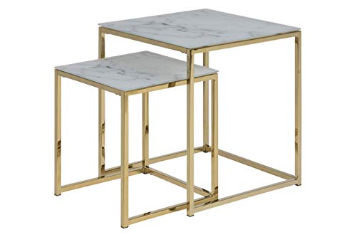 Amazon-Marke: AC Design Furniture Antje Quadratischer Beistelltisch in Marmoroptik Weiß/Gold, Glas/Metall, Set mit 2 Tischen, B: 45 x H: 50 x T: 45 cm Amazon-Marke: AC Design Furniture Antje Quadratischer Beistelltisch in Marmoroptik Weiß/Gold, Glas/Metall, Set mit 2 Tischen, B: 45 x H: 50 x T: 45 cm von AC Design Furniture