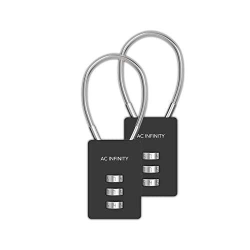 AC Infinity 3-stelliges Zahlenschloss, 2er-Pack robuste Zinklegierung Vorhängeschloss mit Stahldrahtkabel für Wachstumszelte, Gewächshäuser und Schuppen von AC Infinity
