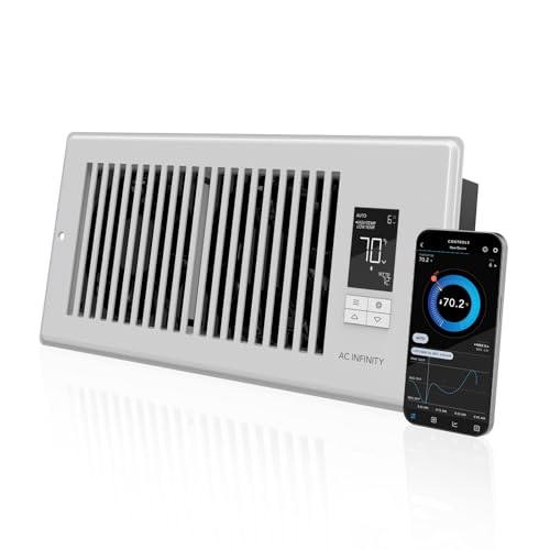 AC Infinity AIRTAP T4 Weiß, Booster-Lüfter mit leisem Register und Thermostatsteuerung. Heizung Kühlung AC Ventilator Passend für 10x25cm Registerlöcher von AC Infinity