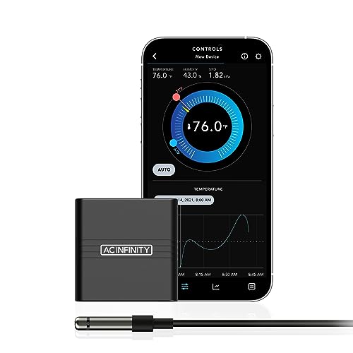 AC Infinity CLOUDCOM A1, Mini-Temperatur-Feuchtigkeits-Smart-Hygrometer, Bluetooth-App-Monitor, Klimamessgerät, Thermometer-Sensorsonde für Keller, Gitarrenräume, Zuchtzelte und Gewächshäuser von AC Infinity