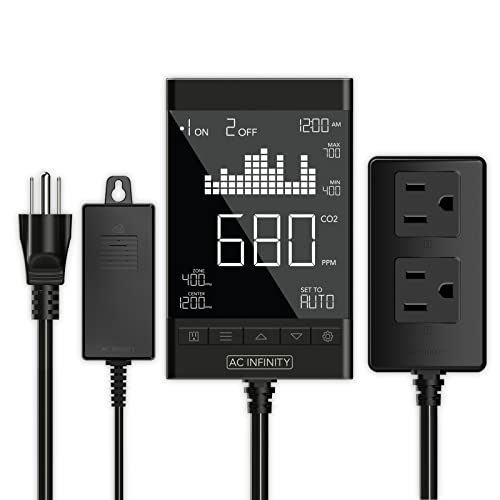 AC Infinity CO2 Controller, Smart Outlet Kohlendioxid-Monitor, Zwei-Stecker-System, Beste Passform mit CO2-Reglern und Inline-Abluftventilatoren, passt CO2 an für Growzelte, Grow-Räume, Gewächshäuser von AC Infinity