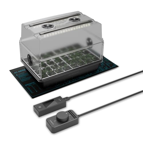 AC Infinity Stecklings-Gewächshaus mit LED und Heizmatte – 5x8 Pflanzschale, Luftfeuchtigkeitskuppel mit Samsung LM301H EVO LEDs, wasserdichter Keimmatte und belüfteten Höhenerweiterungen von AC Infinity