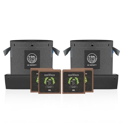 AC Infinity Instant Potting Mix Kit – 2-Pflanzen-Starterset mit Premium-Kokosziegeln, 19 L Stofftöpfen und Wasserdichten Mehrzweckschalen, Zubehör-Set zur Saatgutkeimung von AC Infinity