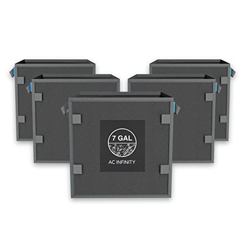 AC Infinity Stofftöpfe quadratisch 26,5 Liter – 5er-Pack Wiederverwendbare Pflanztöpfe mit 500 g/m² Vliesstoff und Schlaufen für Pflanzenstützen, für Obst, Gemüse und Blumen von AC Infinity