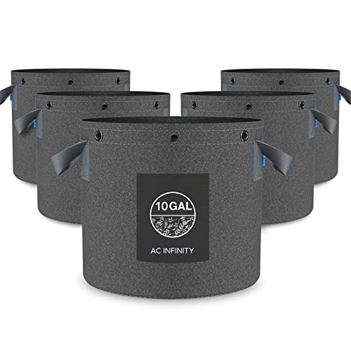 AC Infinity Stofftöpfe 37,9 Liter – 5er-Pack hochbelastbare, Wiederverwendbare Stofftöpfe mit 500 g/m² Vliesstoff und Ringen für Low-Stress-Training von Früchten, Gemüse und Blumen von AC Infinity