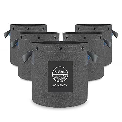 AC Infinity Pflanzsäcke aus Vliesstoff, belüftet, wiederverwendbar, 500 g dickes Vliesmaterial, multifunktionale Ringe, für pflanzenschonendes Training von Obst, Gemüse und Blumen, 18,9 L, 5er-Pack von AC Infinity