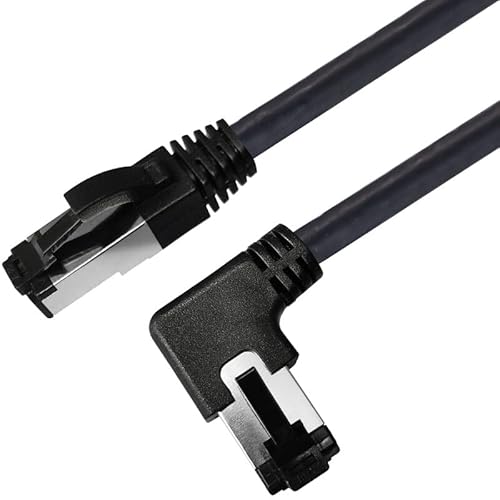 AC-Sat-Corner LAN Kabel RJ45 Netzwerkkabel Patchkabel CAT 8.1 schwarz Silber nach links gewinkelt 1 Meter von AC-Sat-Corner