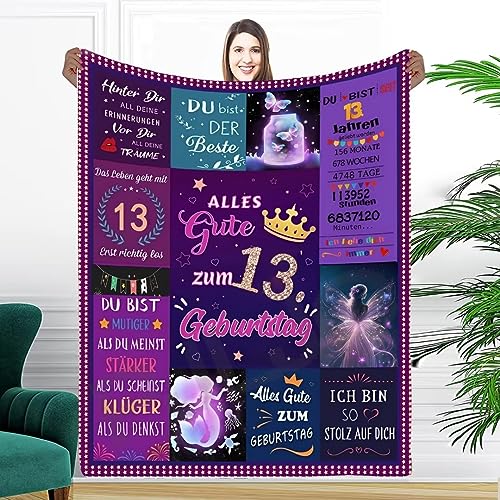 13.Geburtstag Mädchen, Geschenke für Mädchen 13 Jahre zum Geburtstag, , Personalisierte Nachricht Geburtstag Geschenke Decke, Flauschige Kuscheldecke 200*200cm, Geschenke für 13 Jährige Tochter von ACAATVE