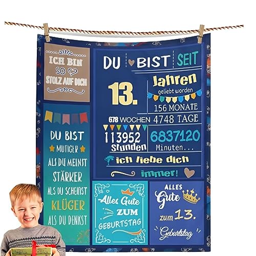 ACAATVE Geschenke für Junge 13 Jahre zum Geburtstag, Flauschige Kuscheldecke 13. Geburtstag Junge - Spaßgeschenk Geschenk, 13.Personalisierte Nachricht Geburtstag Geschenke Decke von ACAATVE