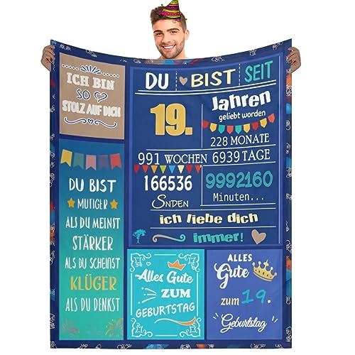 ACAATVE Geschenke für Junge 19 Jahre zum Geburtstag, Flauschige Kuscheldecke 19. Geburtstag Junge/Brüder/Junge Freund - Spaßgeschenk Geschenk, 19.Personalisierte Nachricht Geburtstag Geschenke Decke von ACAATVE