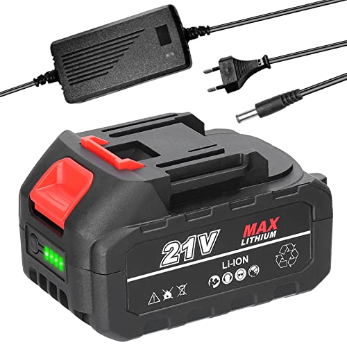 ACAGALA 21 V Lithium-Akku und Akku-Adapter-Set Elektrowerkzeug-Ersatzakku mit Akkustandsanzeige (10 Stück 1500 mAh Batteriekerne Typ) von ACAGALA