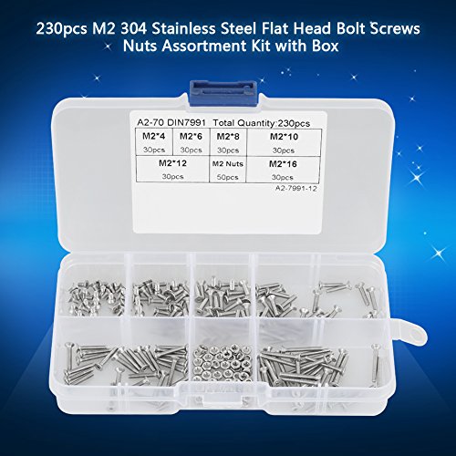 ACAGALA 230pcs M2 304 Edelstahl Flacher Kopfschraubenschrauben Muttern Sortiment Kit mit Kasten ACAGALA 230pcs M2 304 Edelstahl Flacher Kopfschraubenschrauben Muttern Sortiment Kit mit Kasten von ACAGALA
