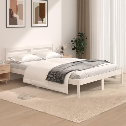 ACAGALA Massivholz Doppelbett 120 x 190 cm, Bettgestell mit Kopfteil, Holzbett mit Lattenrost aus Kiefer, Massivholzbett, Weiß ACAGALA Massivholz Doppelbett 120 x 190 cm, Bettgestell mit Kopfteil, Holzbett mit Lattenrost aus Kiefer, Massivholzbett, Weiß von ACAGALA
