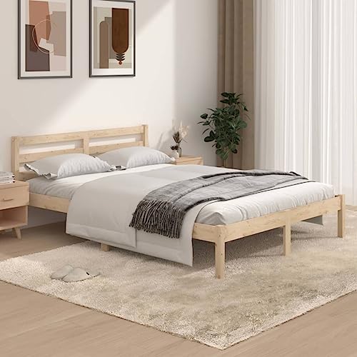 ACAGALA Massivholz Doppelbett 135 x 190 cm, Bettgestell mit Kopfteil, Holzbett mit Lattenrost aus Kiefer, Massivholzbett, Natur ACAGALA Massivholz Doppelbett 135 x 190 cm, Bettgestell mit Kopfteil, Holzbett mit Lattenrost aus Kiefer, Massivholzbett, Natur von ACAGALA