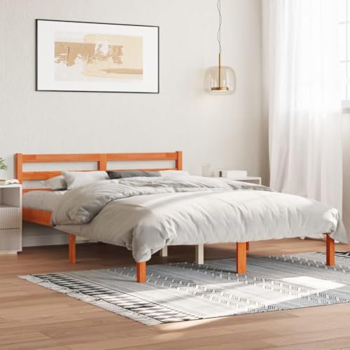 ACAGALA Massivholz Doppelbett 135 x 190 cm, Bettgestell mit Kopfteil, Holzbett mit Lattenrost aus Kiefer, Massivholzbett, Wachsbraun ACAGALA Massivholz Doppelbett 135 x 190 cm, Bettgestell mit Kopfteil, Holzbett mit Lattenrost aus Kiefer, Massivholzbett, Wachsbraun von ACAGALA