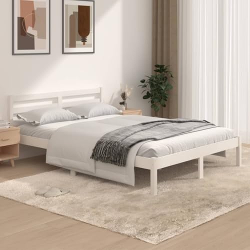 ACAGALA Massivholz Doppelbett 135 x 190 cm, Bettgestell mit Kopfteil, Holzbett mit Lattenrost aus Kiefer, Massivholzbett, Weiß ACAGALA Massivholz Doppelbett 135 x 190 cm, Bettgestell mit Kopfteil, Holzbett mit Lattenrost aus Kiefer, Massivholzbett, Weiß von ACAGALA