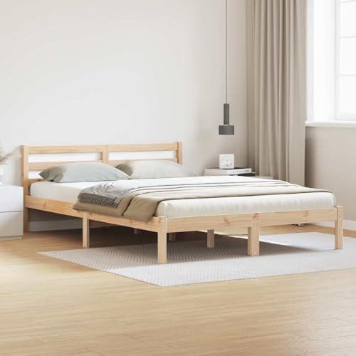 ACAGALA Massivholz Doppelbett 140 x 210 cm, Bettgestell mit Kopfteil, Holzbett mit Lattenrost aus Kiefer, Massivholzbett, Natur ACAGALA Massivholz Doppelbett 140 x 210 cm, Bettgestell mit Kopfteil, Holzbett mit Lattenrost aus Kiefer, Massivholzbett, Natur von ACAGALA