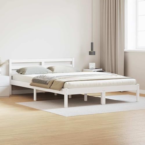 ACAGALA Massivholz Doppelbett 140 x 210 cm, Bettgestell mit Kopfteil, Holzbett mit Lattenrost aus Kiefer, Massivholzbett, Weiß ACAGALA Massivholz Doppelbett 140 x 210 cm, Bettgestell mit Kopfteil, Holzbett mit Lattenrost aus Kiefer, Massivholzbett, Weiß von ACAGALA